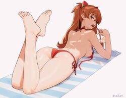 1girls ass ass_focus asuka_langley_sohryu back_view beach beach_towel bikini breasts butt_focus dnaitari drinking feet feet_up female floor girl_only hair_ornament legs looking_at_viewer looking_back looking_back_at_viewer lying medium_ass medium_breasts medium_butt neon_genesis_evangelion nipples on_floor on_stomach only_girl pink_nipples pose posing red_bikini remastered sensual solo solo_female solo_focus sweatdrop the_pose thick_legs thick_thighs thighs top_removed upscaled visible_breasts visible_nipples wardrobe_malfunction watermelon_hair_ornament young_female young_girl young_woman