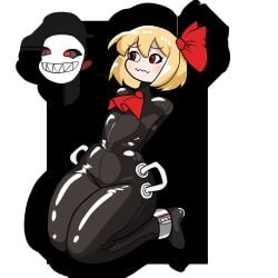 1girls blonde_hair bondage female handles handles_on_hips latex light-skinned_female light_skin lonishwolf mask pre-transformation red_eyes rumia tagme thick_thighs touhou transformation