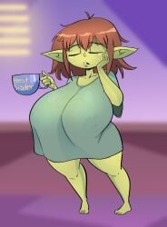 1girls 20pesos_sopa absurd_res ahoge big_breasts breasts female goblin goblin_female green_clothing green_skin gretchin hair hi_res huge_breasts humanoid humanoid_pointy_ears hyper hyper_breasts large_breasts lei_(20pesos_sopa) mammal mammal_humanoid pupils red_pupils short_hair short_stack shortstack solo thick_thighs tight_clothing top_heavy wide_hips yellow_sclera