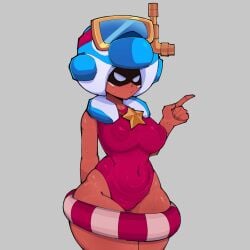 angry_face areolae areolae_visible_through_clothing brawl_stars clothed clothed_female clothing inverted_nipples medium_breasts nita_(brawl_stars) staring_at_another tan_body thighs visible_areolae visible_nipples whale_watch_nita_(brawl_stars) zelsxnn