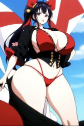 big_ass big_breasts bigtoe123 bikini_bottom black_hair cleavage jillian plump_lips red_clothing red_eyes thick_thighs wide_hips