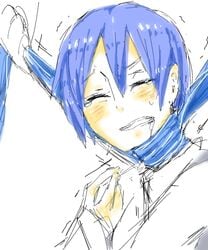 asphyxiation blue_hair bondage kaito monochrome rough_sketch strangling vocaloid