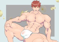 abs balls_under_clothes bara biceps bulge emiya_shirou fate/grand_order fate_(series) fundoshi japanese_clothing male male_nipples male_only manly muramasa_(fate) muscular_male nipples pecs penis_outline penis_under_clothes red_hair snowsnowsummer