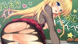 ass blonde_hair blush breasts censored game_cg kazamatsuri_koromo long_hair manatsu_no_yoru_no_yuki_monogatari mikeou nipples nopan pantyhose pussy seifuku torn_clothes