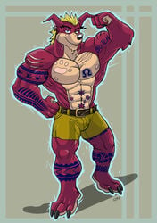 1boy abs anthro arody bandicoot belt biceps bodybuilder brown_fur butch_bandicoot color crash_(series) flexing furry grin looking_at_viewer male male_only marsupial muscle muscles mutant-serpentina mutant_serpentina pecs scar serratus_anterior shorts smirk solo tattoo tribal