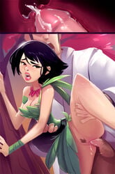 1boy 1girls against_tree against_wall arched_back ashi_(samurai_jack) bare_shoulders belly_grab black_hair blush breasts cleavage clothed_sex clothing cum cum_in_pussy cum_in_uterus cum_inside daughters_of_aku dress dress_lift ejaculation erection female female_focus female_pubic_hair from_behind grass_skirt hair_between_eyes half-closed_eyes leaning_forward leg_grab leg_lift leg_up looking_back looking_down looking_pleasured male necklace no_panties nose_blush open_mouth orgasm outdoors penetration penis pleasure_face pubes pubic_hair pussy pussy_juice pussy_juice_string pussy_juice_trail raunchyninja robe samurai_jack samurai_jack_(character) sex short_hair standing standing_sex straight testicles thigh_grab thighs tree uterus vaginal_penetration wet_pussy white_skin x-ray