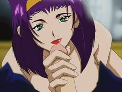 1girls animated breasts cowboy_bebop faye_valentine fellatio female green_eyes hairband handjob human large_breasts licking lipstick long_nails oral pale-skinned_female pale_skin penis purple_hair short_hair teasing uncensored