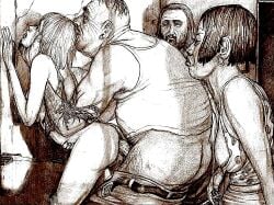 anal beard crying fat_man forced graphite_(artwork) monochrome multiple_boys multiple_girls rape straight tagme tears ugly_man