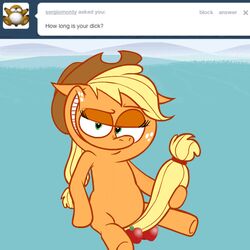 1girls animal animal_ear animated apple applejack_(mlp) ask_blog blonde_hair earth_pony equine female female_only friendship_is_magic fruit green_eyes grin hair hat horse hotdiggedydemon hotdiggedydemon_(artist) innuendo my_little_pony outdoors pony smile smooth_skin solo stroking tumblr