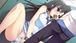 akigase_nozomi black_hair blush censored fellatio game_cg hair long_hair manatsu_no_yoru_no_yuki_monogatari masturbation mikeou oral panties penis pussy underwear wet