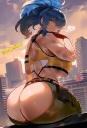 1girls ass ass_out athletic athletic_female big_ass big_breasts blue_eyes blue_hair breasts busty clothed dat_ass earrings fat_ass female glasses gloves heart hentailand huge_ass huge_breasts inviting king_of_fighters latex leona_heidern light-skinned_female light_skin long_hair looking_at_viewer looking_back military military_clothing military_uniform muscular_female outdoors outside pale-skinned_female pale_skin panties pants ponytail ripped_clothing ripped_pants round_ass round_butt sitting smiling_at_viewer tank_top thick thick_ass thick_thighs thighs thong tied_hair tight_clothes tight_clothing underboob voluptuous voluptuous_female