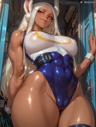 ai_generated ass big_breasts breasts bunny_ears bunny_girl dark-skinned_female large_breasts leotard mimirart miruko my_hero_academia red_eyes sexy smug tagme thick_thighs white_hair