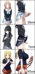 3futas ai_generated big_breasts big_penis black_hair breast_size_difference futa_only futanari hachimiya_meguru humiliation idolmaster idolmaster_shiny_colors kazano_hiori large_breasts large_penis medium_penis penis_chart penis_size_chart penis_size_comparison penis_size_difference sakuragi_mano shiny size_difference skirt small_breasts small_penis small_penis_humiliation smile yellow_hair