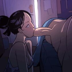 animated black_hair blowjob deepthroat epilepsy_warning fellatio gif hair_bun incest looping_animation male_pov mature_female medium_breasts milf mother_and_son nightgown not_enough_milk_(artist) original penis pov sleep_molestation