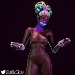 african african_female breasts dark-skinned_female fortnite:_battle_royale komplex_(fornite) pussy white_hair x_redeyes