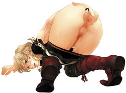 anus ass barnaby_brooks_jr bent_over blonde_hair blush censored cum glasses green_eyes hands inviting looking_back lube male male_only mhr pants_down presenting short_hair simple_background solo spread_anus testicles tiger_and_bunny top-down_bottom-up white_background