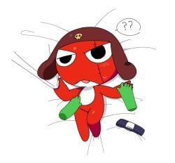 2d 5_fingers accurate_art_style alien bed_sheet bedroom_eyes bedsheet belt belt_buckle blush_lines blushing chibi chibi_style closed_eye digital_drawing_(artwork) digital_media_(artwork) floating_hands floopy_hat frog giroro jaquw22 keroro keroro_gunsou male male_focus male_only maroon_clothing no_genitals no_genitals_shown offscreen_character on_model pov question_mark red_skin scar scar_across_eye scar_on_face skull skull_accessory suggestive