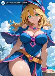 ai_generated big_boobies big_breasts blonde_hair breasts c_cup cc_cup cosplay d_cup dark_magician dark_magician_girl dd_cup female green_eyes long_hair solo thick thick_body viewer_pov young yu-gi-oh! yu_gi_oh yugioh!