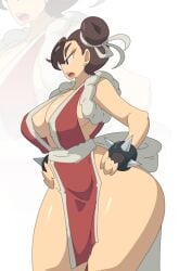 1girls asian asian_female chun-li huge_breasts leedraw11 mai_shiranui_(cosplay) street_fighter thick_thighs