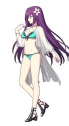 animated casting_spell casual censored censored_nipples censored_pussy fate/grand_order fate_(series) female flimbonio flower_in_hair footwear human off/on pale_skin purple_hair scathach_(fate) scathach_skadi scathach_skadi_(swimsuit_ruler)_(fate) shoes sprite_edit swimsuit transparent_background vanishing_clothes