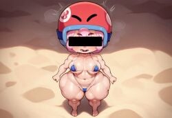 1girls ai_generated beach bikini blue_bikini bonnie_(brawl_stars) brawl_stars censored_eye chubby_female compoundb helmet hips_wider_than_shoulders light-skinned_female light_skin pink_hair shortstack smaller_female solo_female sunny_day tagme thick_thighs tiny_bikini