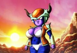 1girl 1girls abs ai_generated alien alien_girl bikini blue_body blue_skin chilled_(dragon_ball) civitai curved_horn curved_horns dragon_ball dragon_ball_z episode_of_bardock female_focus female_only first_porn_of_character frieza_race genderswap_(mtf) lighting purple_body purple_skin red_eyes rule_63 shoulder_pads shoulder_spikes solo solo_female spikes striped_body sunlight tagme two_tone_body two_tone_skin white_bra