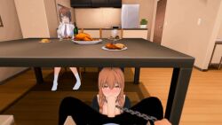 1boy 1girls 3d alice_(lifes_payback) anna_(lifes_payback) big_penis blackmail blowjob blowjob_face bondage braids chains dinner feeding feeding_cum female half_naked kneeling lifes_payback looking_at_partner oral patreon pov pov_crotch pov_eye_contact slave slave_collar slave_outfit tagme tight_throat under_the_table vinkawa