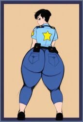 curvy curvy_figure fat_ass female huge_ass legs_apart looking_back oc original_character police_officer police_uniform policewoman presenting_hindquarters short_hair ssktch tagme thick_thighs tomboy