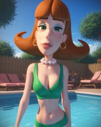 ai_assisted ai_generated bikini brown_hair earrings eyeshadow green_eyes jimmy_neutron_boy_genius judy_neutron mole_under_mouth nickelodeon nicktoons pearl_necklace tagme