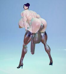 3d anus heels huge_breasts large_ass large_balls large_testicles long_penis muscular muscular_futanari posing posing_for_the_viewer second_life smile stockings thesusman