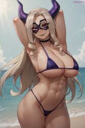 ai_assisted ai_generated beach blonde_hair boku_no_hero_academia large_breasts micro_bikini mount_lady purple_eyes srchoco13 sunlight