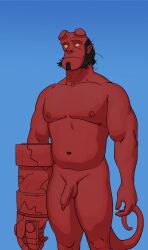 balls bara demon facial_hair flaccid hellboy hellboy_(series) male male_only muscles muscular nude penis sideburns smagma solo solo_male