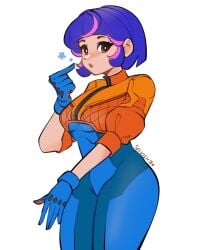 astronauts blizzard_entertainment female_only juno_(overwatch) looking_at_viewer overwatch overwatch_2 purple_eyes purple_hair selvish94 solo solo_female space_ranger