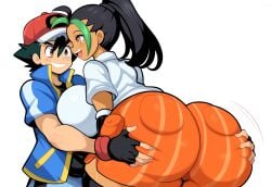 1boy ai_generated dark-skinned_female dark_skin duo female huge_breasts large_breasts latina male/female mullon nemona_(pokemon) novelai pokemon pokemon_(anime) pokemon_journeys pokemon_sv satoshi_(pokemon) satoshi_(pokemon) straight