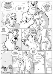 baloo bear comic cub disney furronika furry kit_cloudkicker male male_only monochrome navel nipples nude penis talespin talespin_orgy undressing young