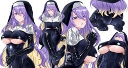 1girls blush female female_only hololive hololive_indonesia hololive_indonesia_area_15 landacdeus latex_nun light-skinned_female light_skin moona_hoshinova nun nun_veil purple_eyes purple_hair solo underboob veil virtual_youtuber