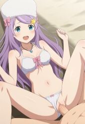 1boy 1girls ai_generated anastasia_hoshin beach bikini bikini_bottom bikini_bottom_aside bikini_bottom_pull bikini_top lying_on_back missionary_position open_legs re:zero_kara_hajimeru_isekai_seikatsu spread_legs vagina vaginal_penetration vaginal_penetration vaginal_sex