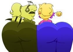 2girls ass_focus ass_to_ass bee_girl big_ass big_breasts blue_pants bweswees_bizznip colorbox_(mustard) dark_yellow_pants female_only fiddlebops first_porn_of_character furry furry_female gui_haha incredibox incredibox_mod pink_shirt pussy pussy_visible_through_clothes scrub_daddy_(brand) scrub_daddy_gf sting yellow_shirt yellow_skin