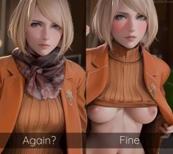 ai_generated ashley_graham blonde_hair breasts flashing_breasts resident_evil resident_evil_4_remake self_upload student