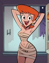 1girls ai_generated armpits auburn_hair big_ass big_butt cartoon_network dexter's_laboratory dexter's_mom hands_behind_head light-skinned_female light_skin looking_at_viewer mature mature_female milf mother orange_hair short_hair tagme