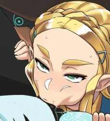 balls ballsack blonde_hair blowjob blowjob_face breath_of_the_wild cheek_bulge comic_page deepthroat dickgirl dickgirl/female edited futa_on_female futa_with_female futanari grabbing_legs green_eyes hands_on_thighs head_between_legs holding_onto_thighs hylian imp imp_midna leg_markings leg_tattoo legs_apart legs_open legs_up looking_up midna nintendo nuezou oral oral_pleasure oral_sex penis penis_in_mouth princess_zelda spread_legs sweat sweat_on_face sweating the_legend_of_zelda twili twilight_princess zelda_(breath_of_the_wild)