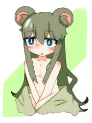 blue_eyes blush blush cocoon cookie_(touhou) grey_hair hatching nazrin nude nude_female nyon_(cookie) small_breasts touhou