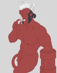 balls bara cigarette demon facial_hair flaccid hellboy hellboy_(series) male male_only muscles muscular nude penis sideburns smagma solo solo_male