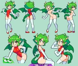 1girls areolae ass breasts draco_centauros dragon_tail dragon_wings female female_only flats green_hair green_puyo horns leotard nipples nude purple_puyo pussy puyo_(puyopuyo) puyo_puyo sega shoes small_breasts stealth_brock tail thighhighs vhfd wings yellow_eyes