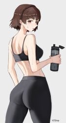 ass atlus brown_hair female female_only makoto_niijima n7grey persona persona_5 red_eyes sideboob solo