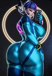 big_butt hair_blue juno_(overwatch) nixmare_(artist) overwatch selfie sexy thicc