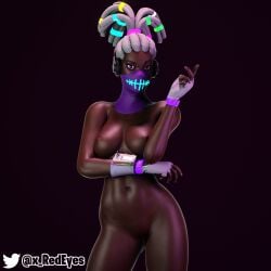 african african_female breasts dark-skinned_female fortnite:_battle_royale komplex_(fornite) pussy white_hair x_redeyes