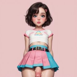 ai_generated big_penis blush boy cum cumming cute cute_face femboy girly high_waisted_skirt hourglass_figure huge_cock lipstick pastel penis pleated_skirt short_hair skirt wavy_hair wide_hips