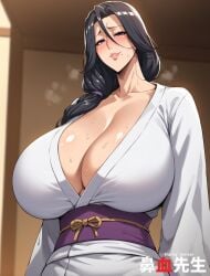 1girls ai_generated black_hair fumiko_kujo gilf grandmother huge_breasts kimono mature mature_female omae_no_kaa-chan omae_no_kaa-chan_ikutoki_no_kao_sugee_busu_da_zo_w your_mom's_face_when_she_cums_is_fucking_ugly,_lol