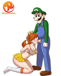 bondage breasts crying cum_in_mouth fishnet_shirt fishnets forced_oral game kneeling luigi mario_(series) meme nintendo nipples oral princess_daisy rape reit tears weegee